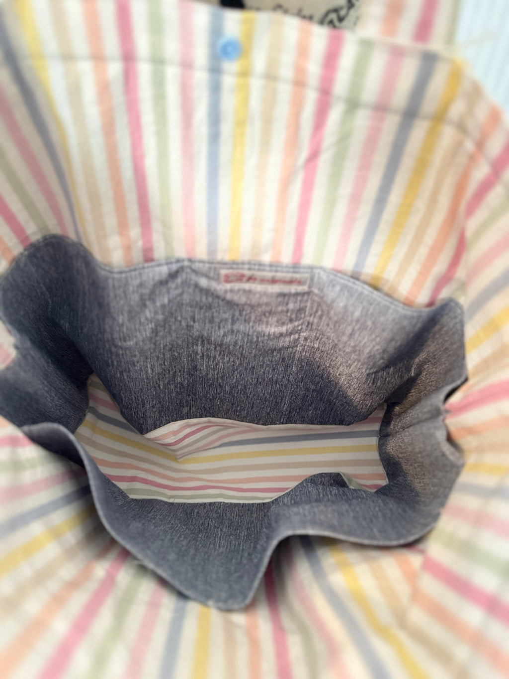 Quilted Blue Stripe with Pastel Lining Tote