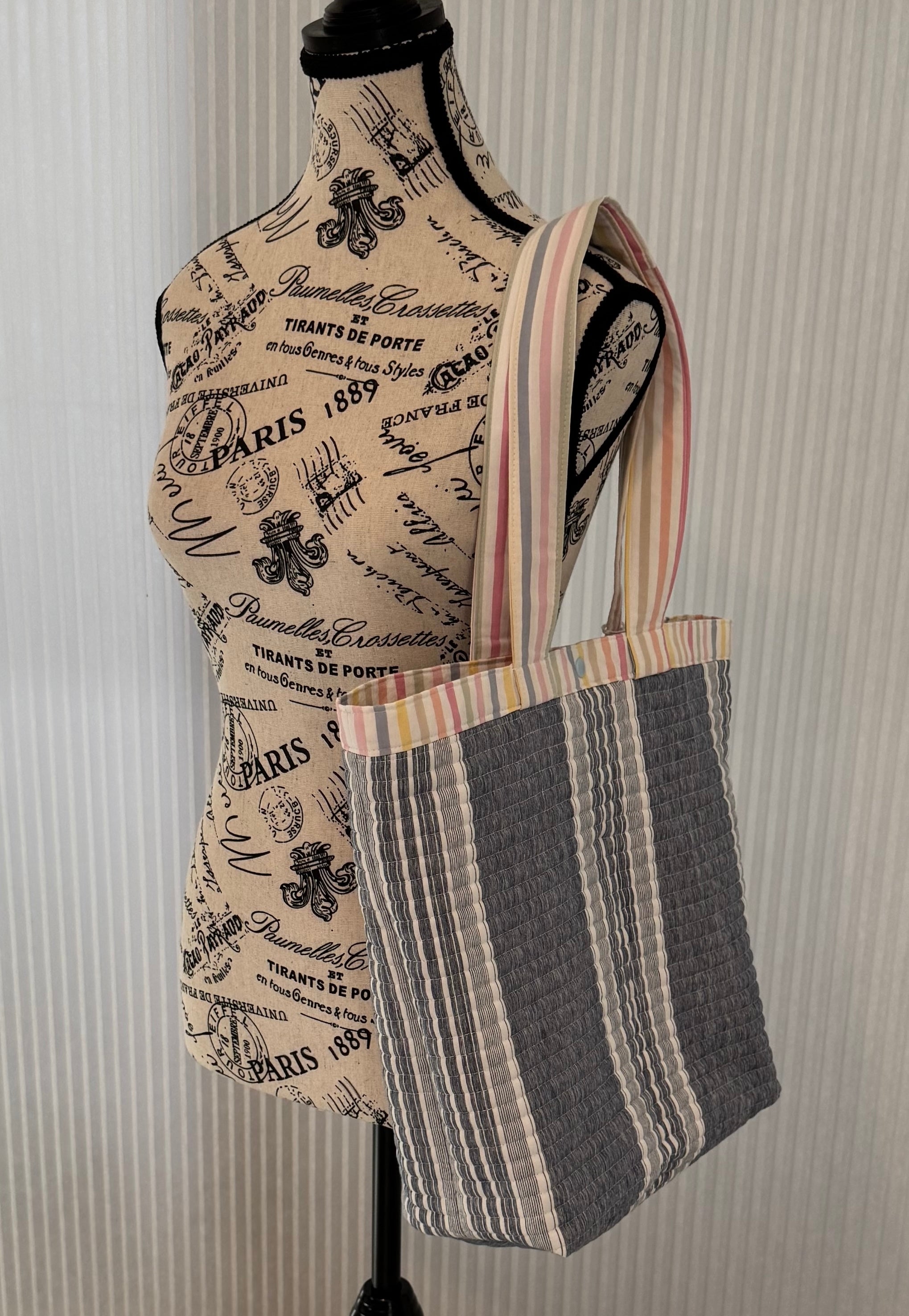 Quilted Blue Stripe with Pastel Lining Tote