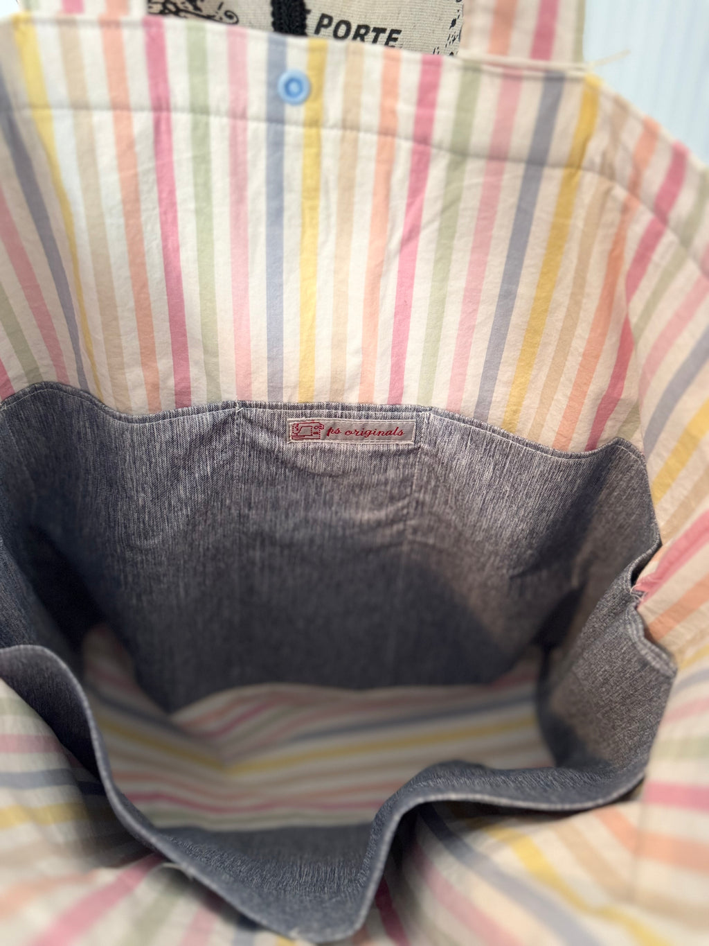 Quilted Blue Stripe with Pastel Lining Tote