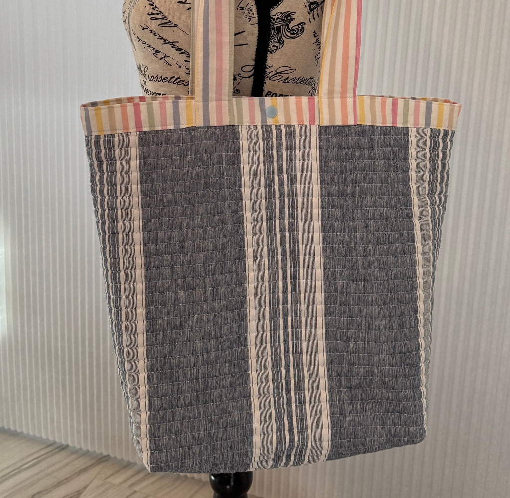 Quilted Blue Stripe with Pastel Lining Tote