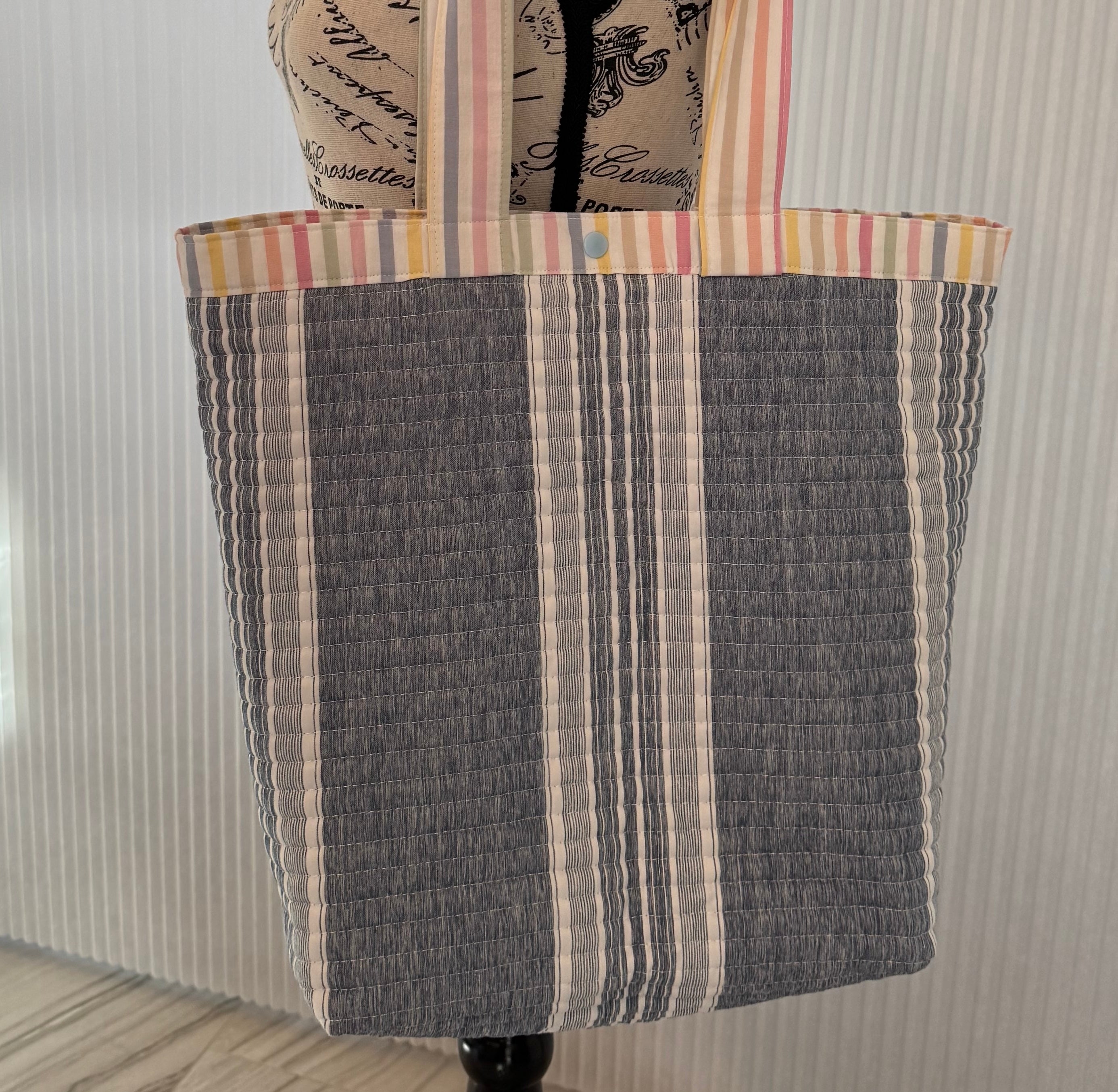 Quilted Blue Stripe with Pastel Lining Tote
