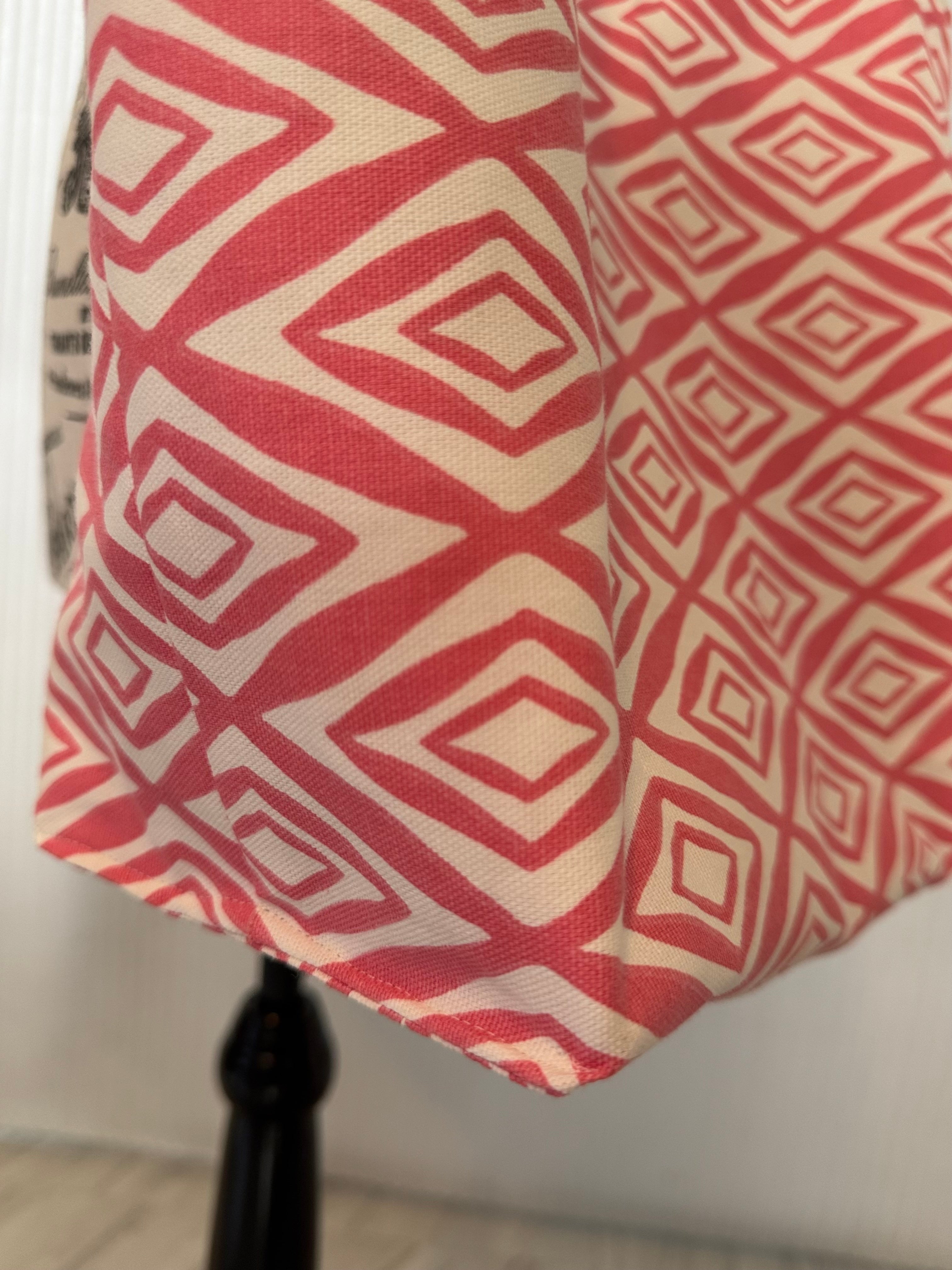 Coral Pink Geometric with Modern Floral Lining Tote