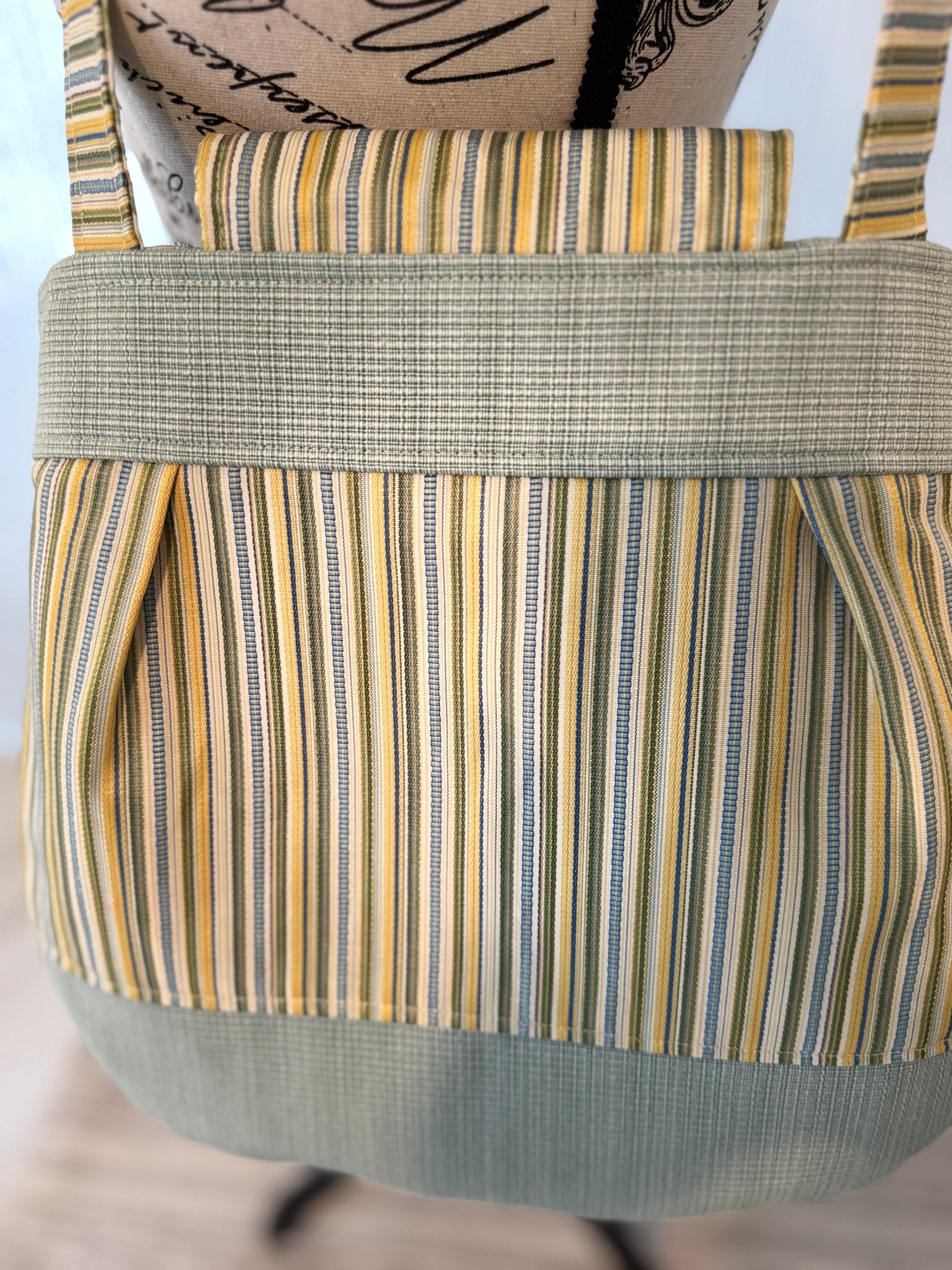 Green/Yellow Stripe 2 button Wittisham Tote Bag
