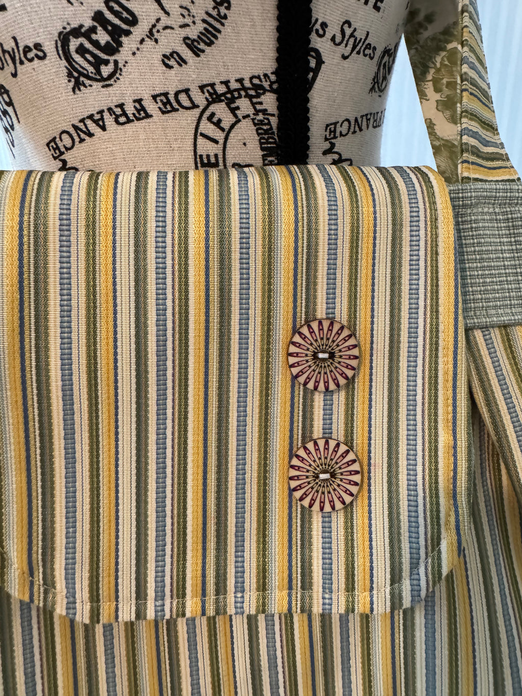 Green/Yellow Stripe 2 button Wittisham Tote Bag