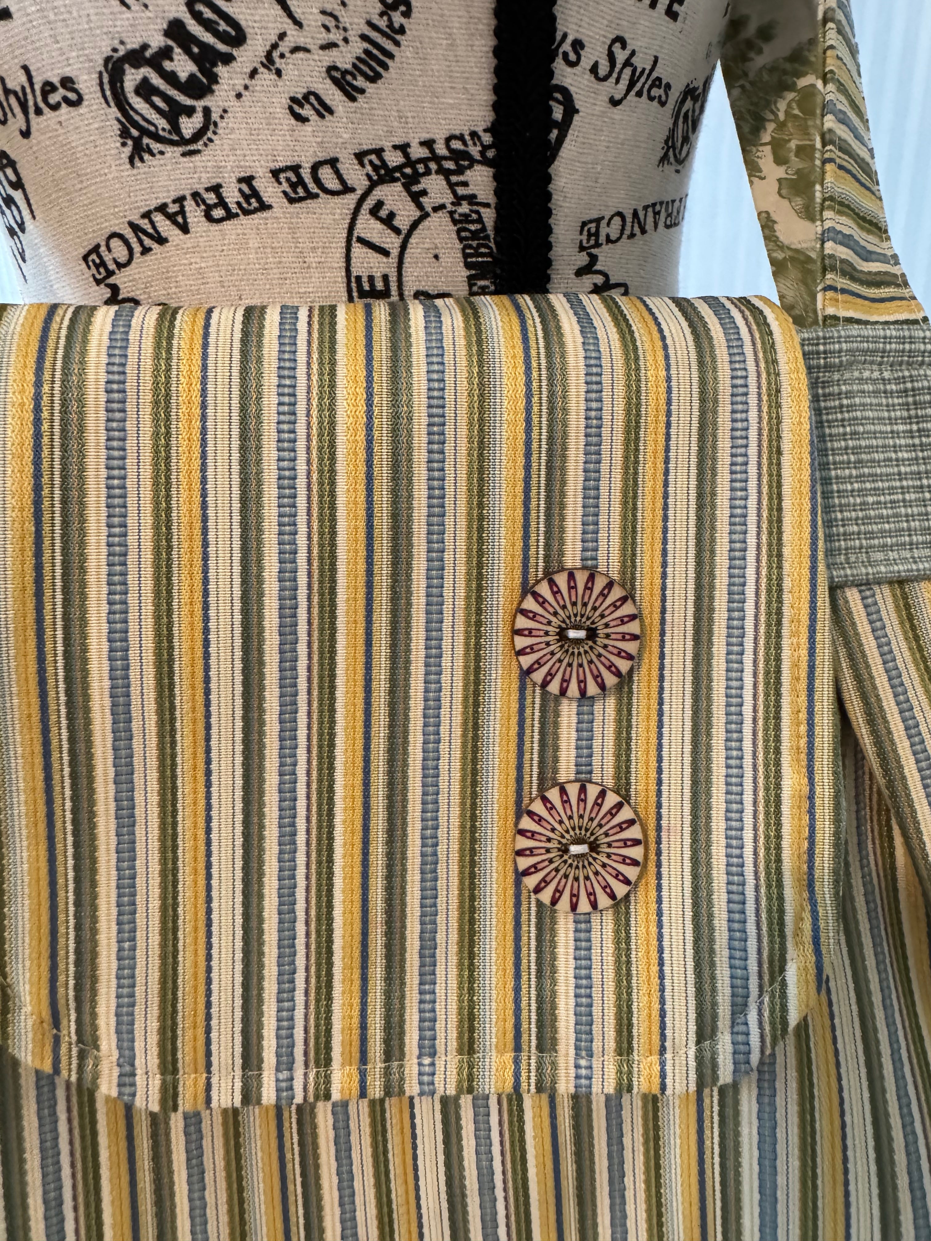 Green/Yellow Stripe 2 button Wittisham Tote Bag