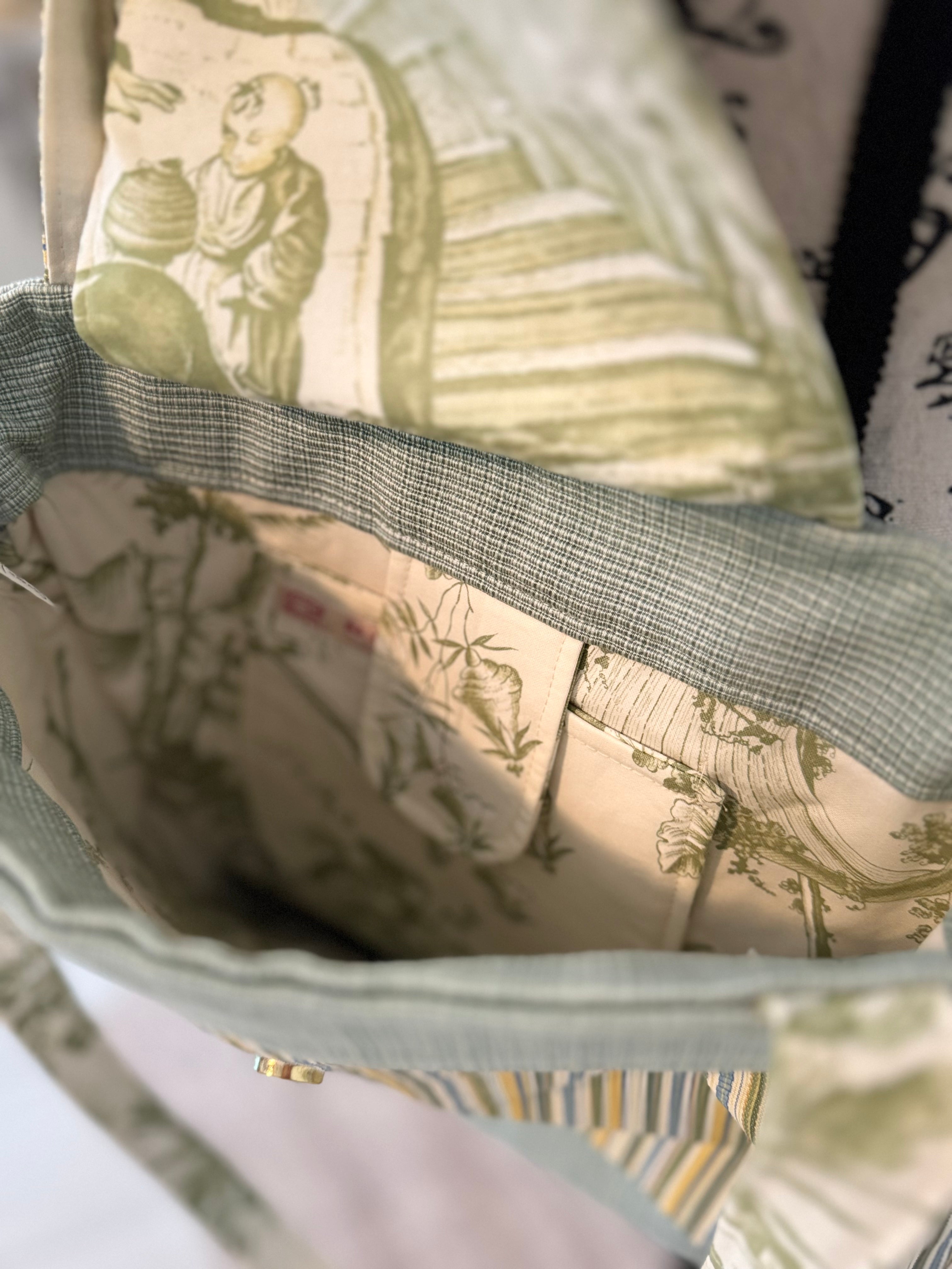 Green/Yellow Stripe 2 button Wittisham Tote Bag